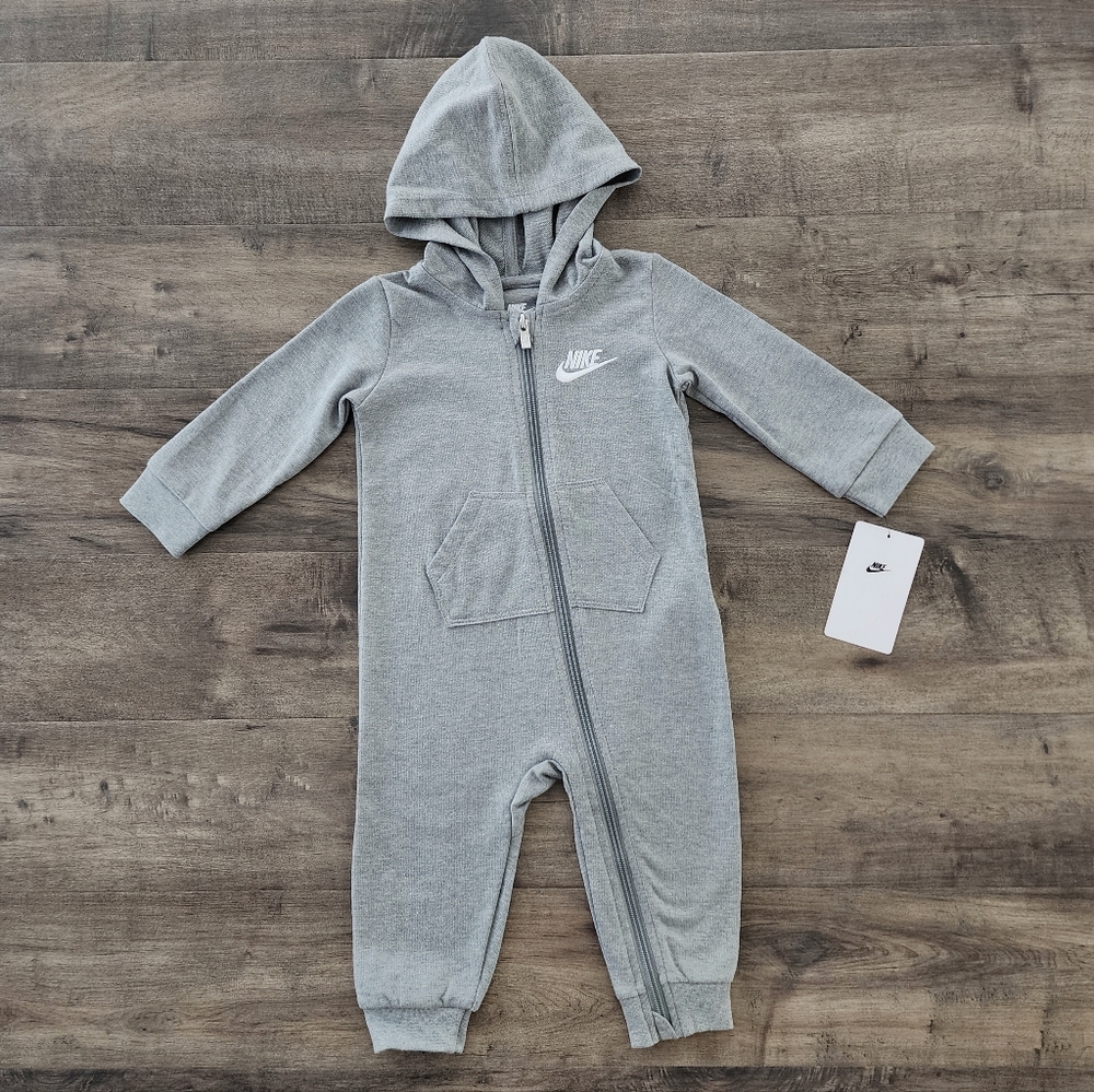 Nike 12M Zip Front Hooded Coveralls Gray NWT